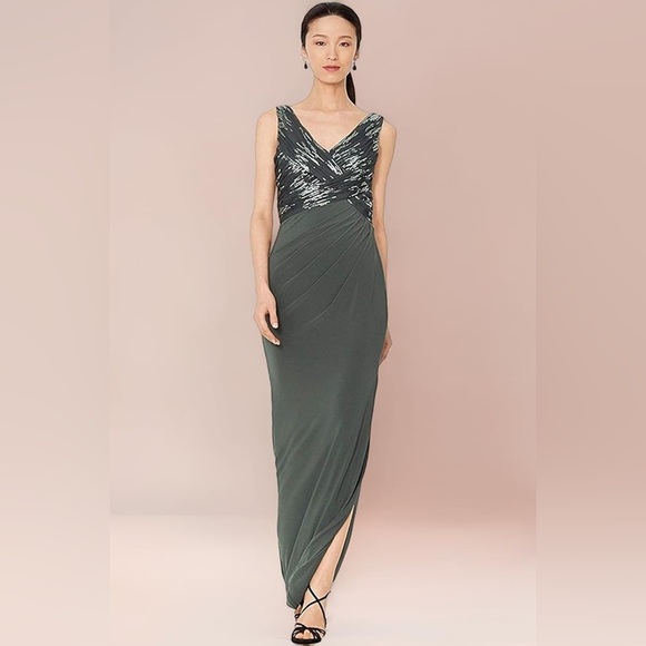 NWT $220 Lauren Ralph Lauren Evening Sequined Mesh Bodice Dress Size 12 - Picture 1 of 11